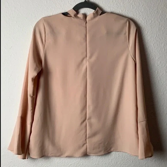 Darphin blush pink high neck boho bellsleeve chiffon blouse Sz S business casual - Picture 9 of 10
